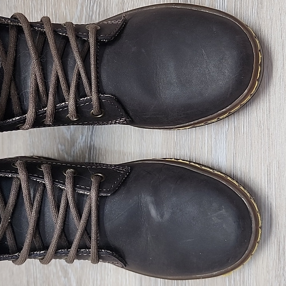 Dr. Martens Women Maelly Dark Brown Leather Boots w/Herringbone Tweed Cuff 6 - Picture 10 of 12